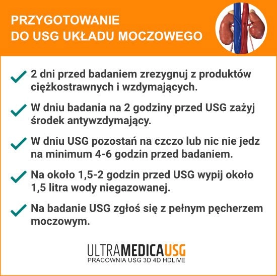 Przygotowanie do USG nerek, USG układu moczowego - lista